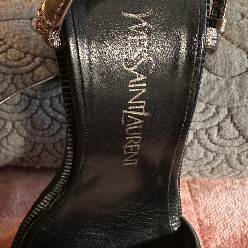 YSL Silver Chain Strappy Sandals 6.5 | Yves Saint Laurent Metallic Heels - Picture 5 of 11
